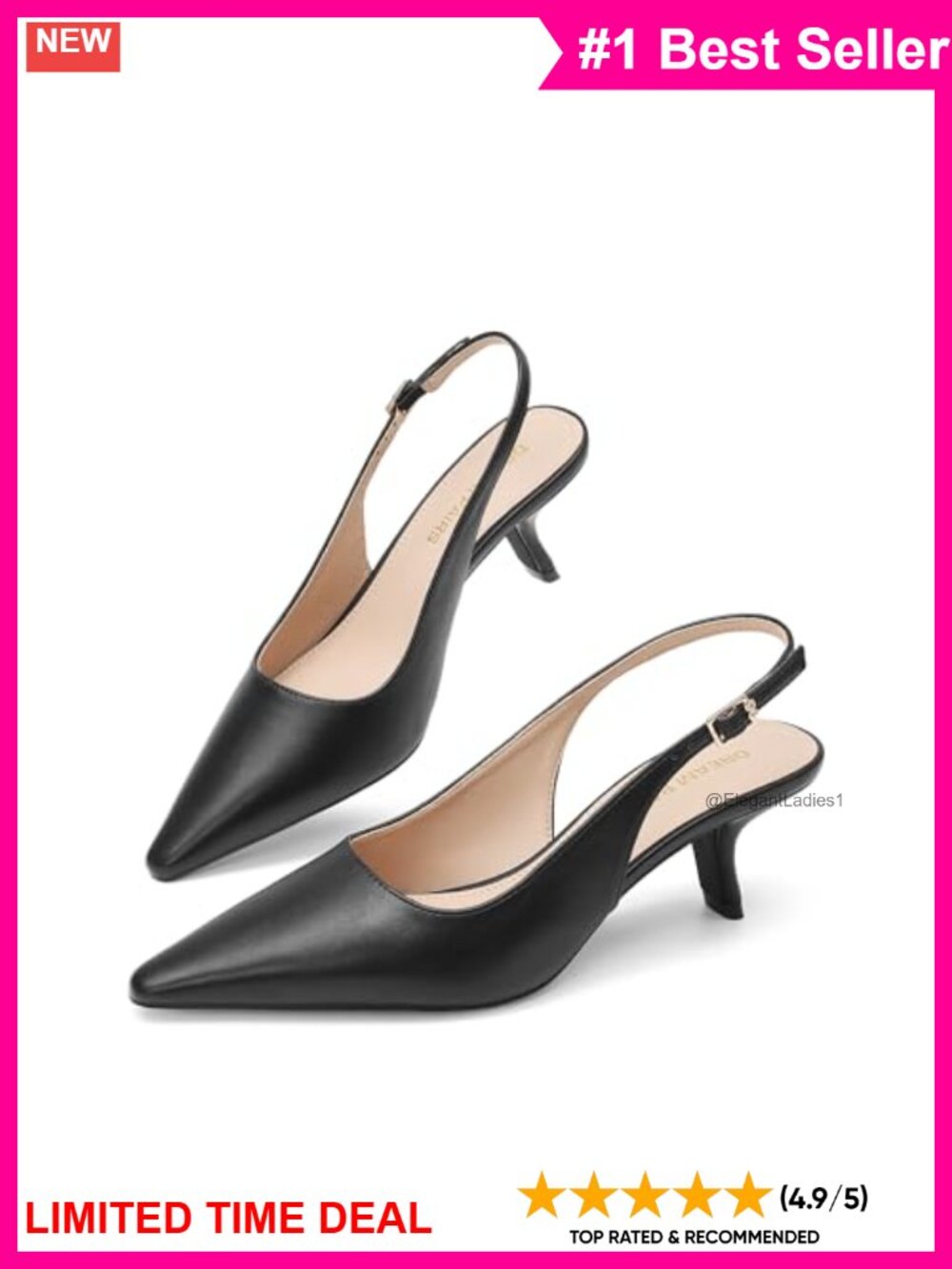 Slingback Kitten Heels Pointed Toe Faux Leather Pumps